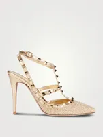 Rockstud 100 Metallic Leather And Bouclé Ankle-Strap Pumps