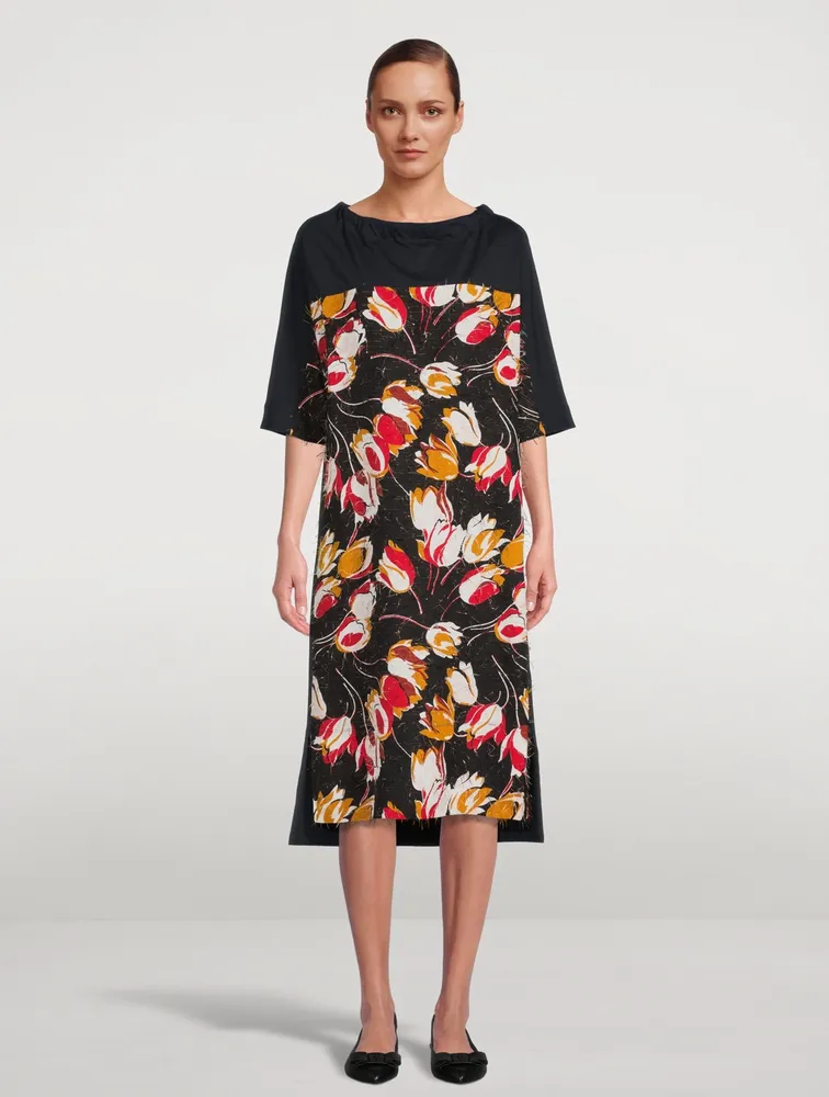 Organic Cotton Jersey Midi Dress With Bow