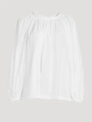 Ruched Cotton Peasant Blouse