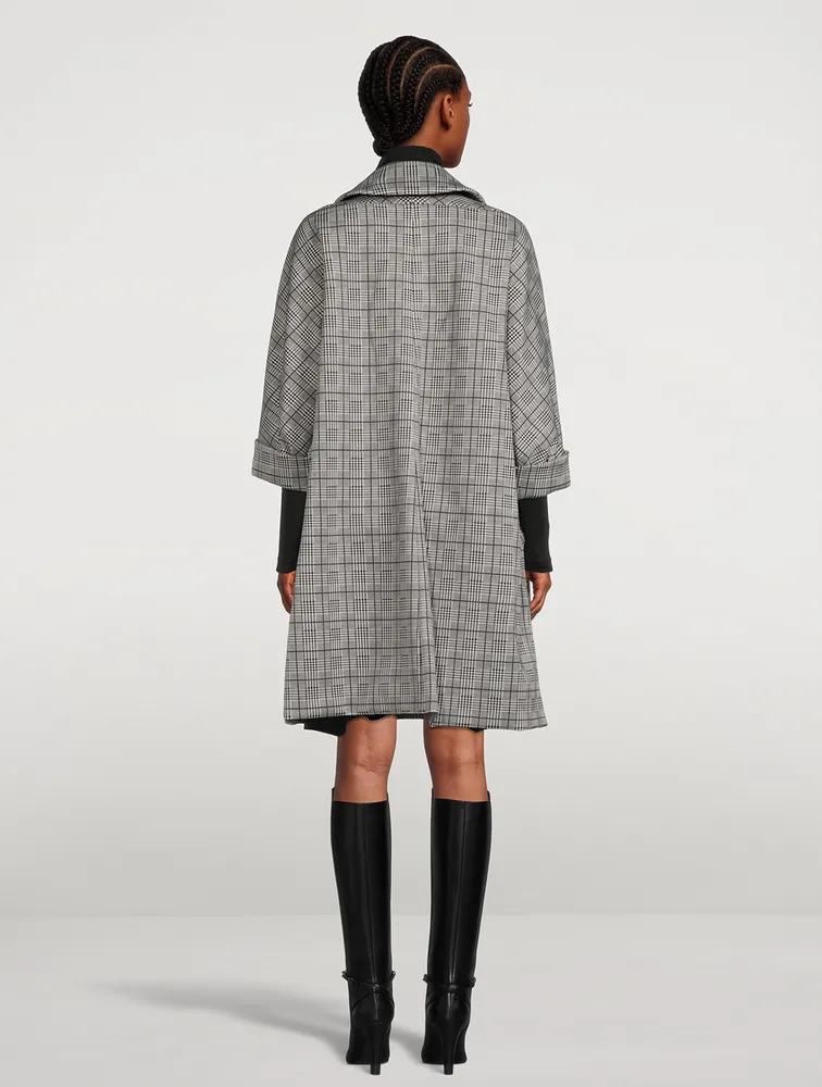 A-Line Coat Glen Check Print With Floral Embroidery