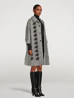 A-Line Coat Glen Check Print With Floral Embroidery