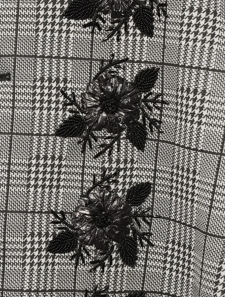 A-Line Coat Glen Check Print With Floral Embroidery