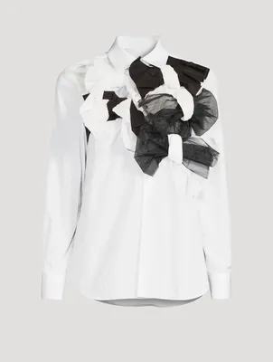 Cotton Shirt With Bow Appliqué