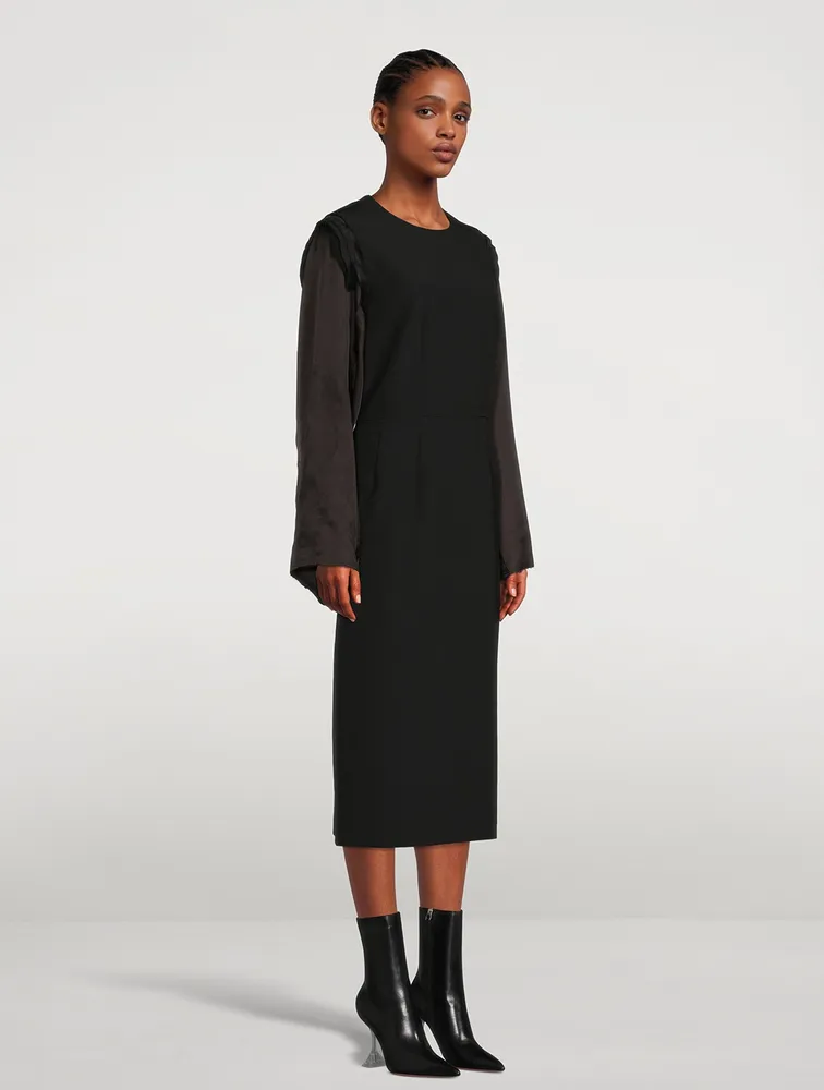 Exposed-Seam Wool Midi Dress