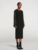 Exposed-Seam Wool Midi Dress