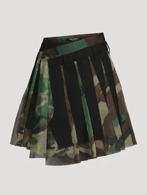 Pleated Mini Skirt Camo Print