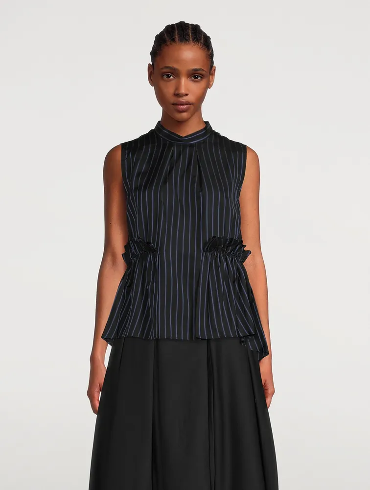 Ruffled Twill Sleeveless Shirt Stripe Print