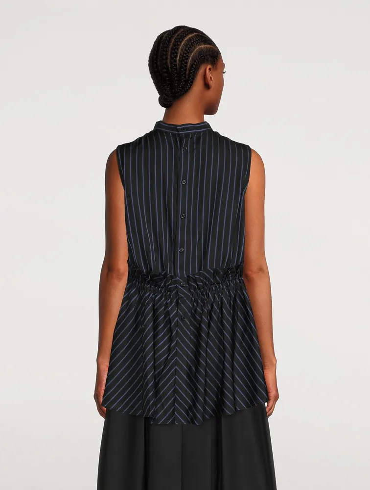 Ruffled Twill Sleeveless Shirt Stripe Print