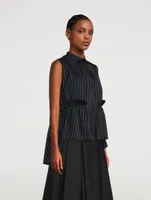 Ruffled Twill Sleeveless Shirt Stripe Print