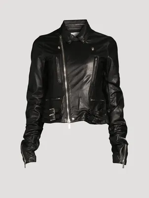Ruched Leather Moto Jacket