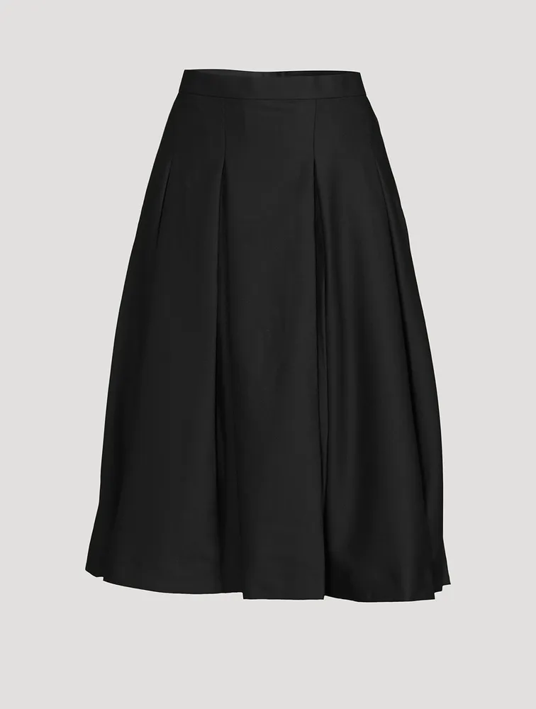 High-Waisted Wool Gabardine Midi Skirt