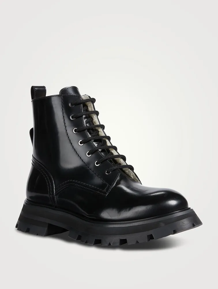 Wander Shearling-Lined Leather Combat Boots