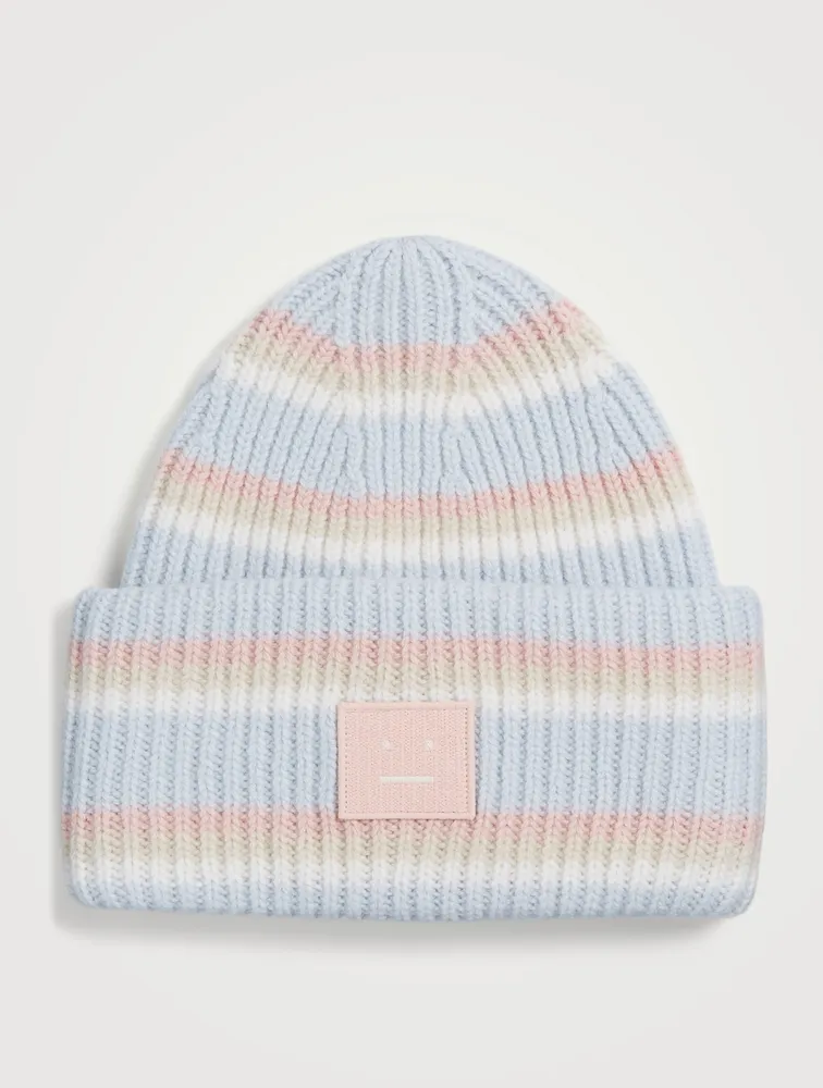 Wool Face Beanie In Striped Print