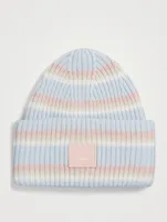 Wool Face Beanie In Striped Print