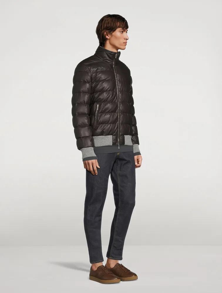 Leather Quilted Bomber Jacket