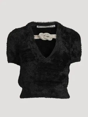 Faux Fur Sweater With Crystal Knot