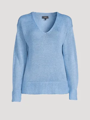 Linen Knit V-Neck Sweater