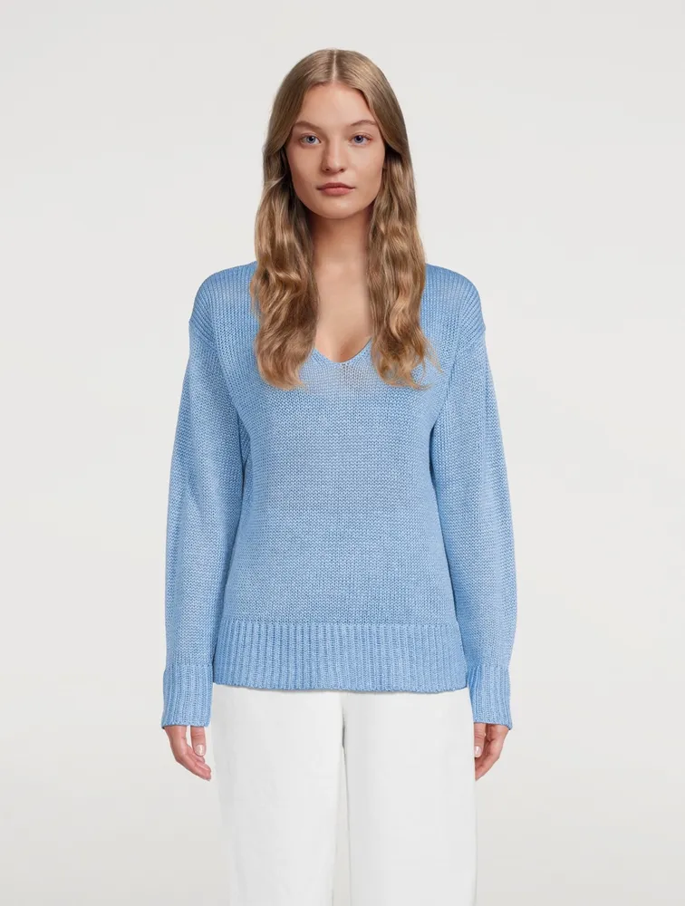 Linen Knit V-Neck Sweater