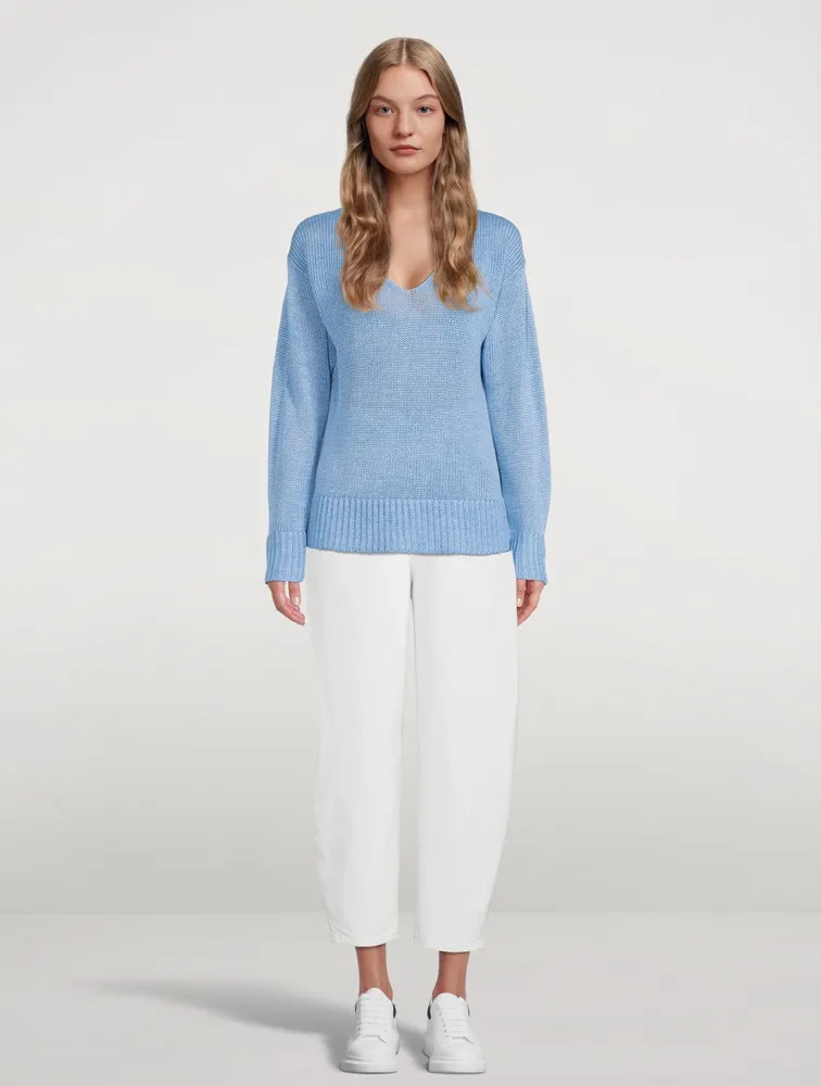 Linen Knit V-Neck Sweater