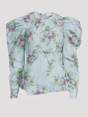 Organic Cotton Puff-Sleeve Top Floral Print
