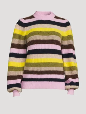 Puff-Sleeve Striped Sweater
