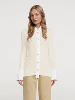 Melange Knit Shirt With Crystal Buttons