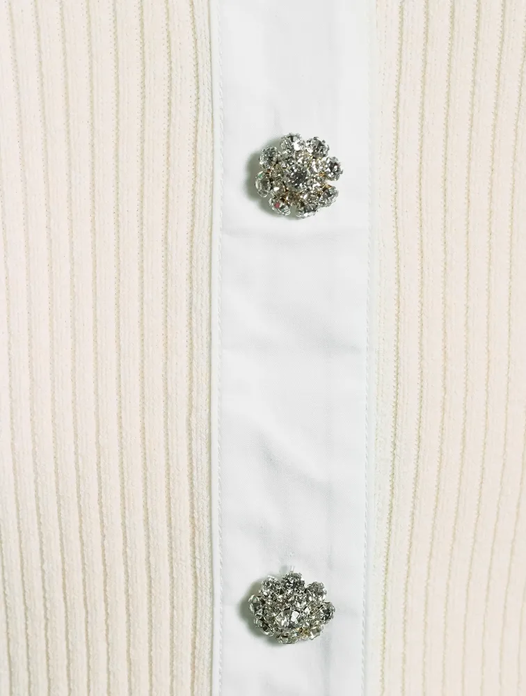 Melange Knit Shirt With Crystal Buttons