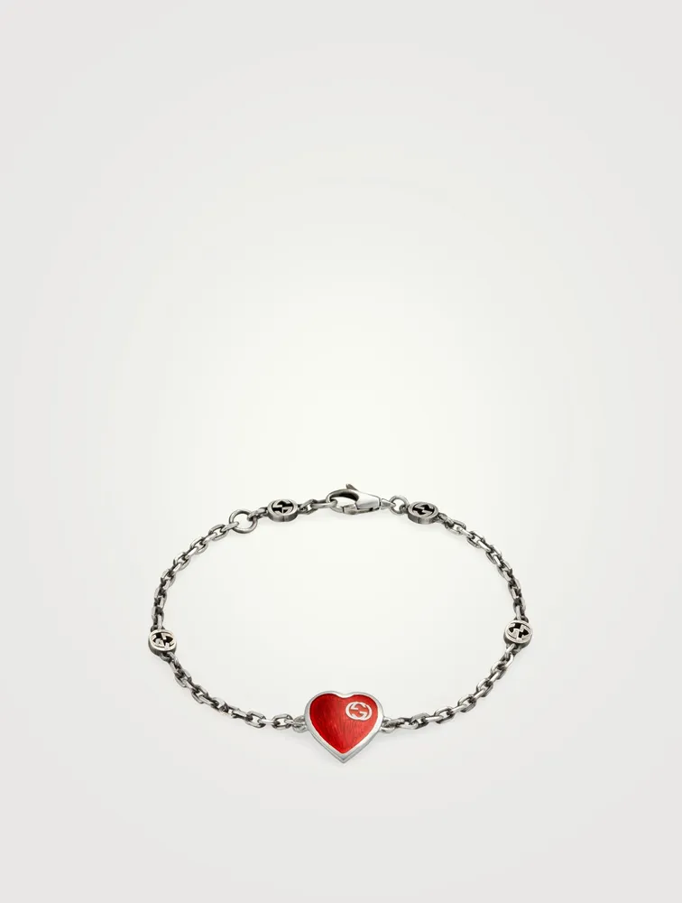 Interlocking G Sterling Silver Heart Bracelet