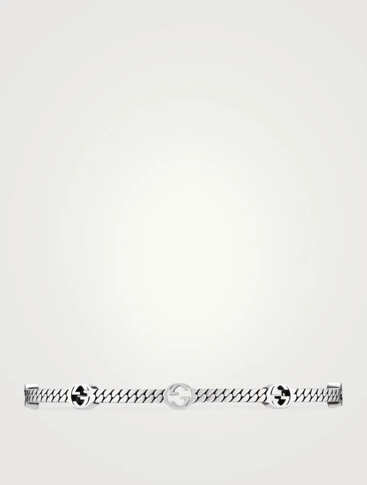 Thin Interlocking G Silver Cuff Bracelet