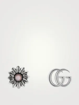 Double G Flower Sterling Silver Stud Earrings With Mother-Of-Pearl