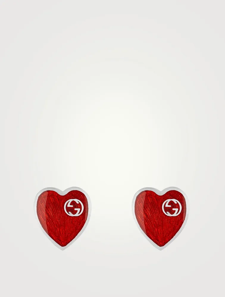 Interlocking G Sterling Silver Heart Earrings