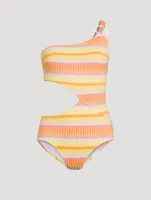 The Claudia Shoulder Ring One-Piece Swimsuit Striped Print