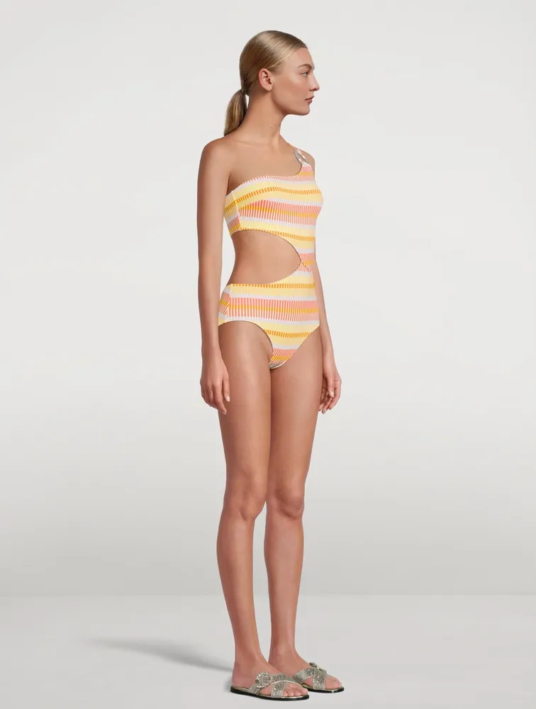 The Claudia Shoulder Ring One-Piece Swimsuit Striped Print