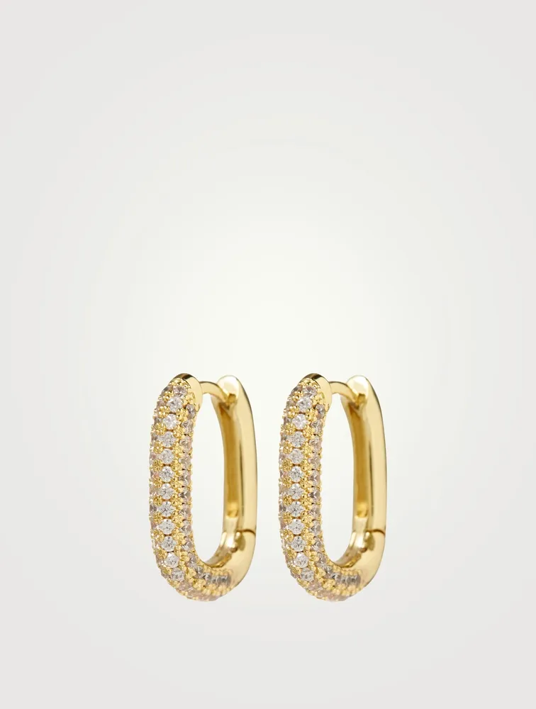 Pavé Chain Link Huggie Hoop Earrings