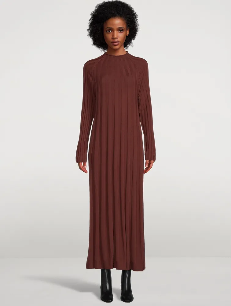 Wool-blend Pleated Midi Dress