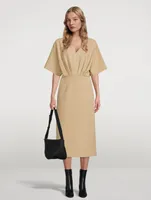 Cotton Midi Dress With Waist Shirring