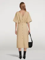Cotton Midi Dress With Waist Shirring