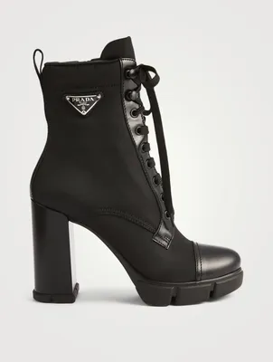 Monolith Re-Nylon And Leather Lace-Up Heeled Ankle Boots