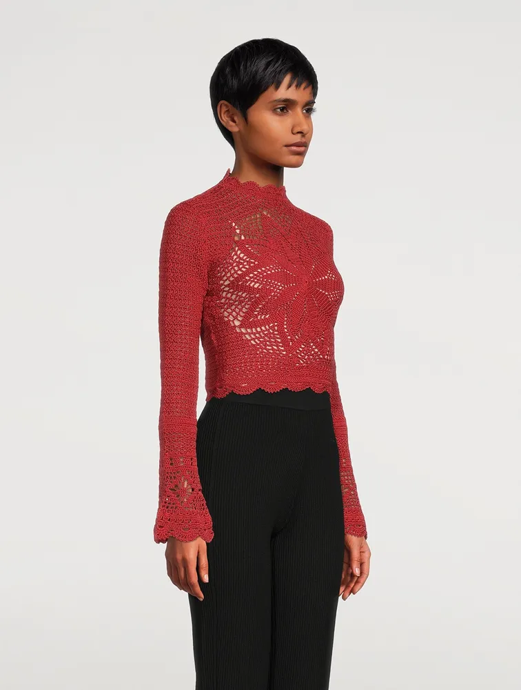 Astola Cotton Crochet Long-Sleeve Crop Top