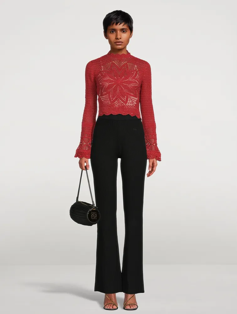 Astola Cotton Crochet Long-Sleeve Crop Top