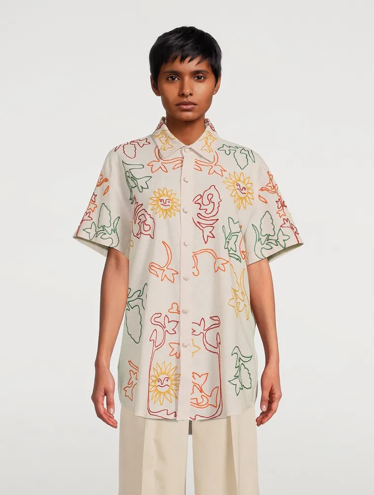 Daniel Embroidered Cotton Short-Sleeve Shirt