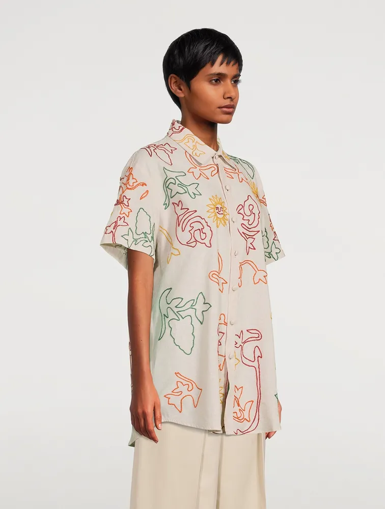 Daniel Embroidered Cotton Short-Sleeve Shirt