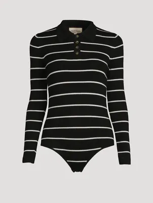 Piazzi Wool Polo Bodysuit Stripe Print