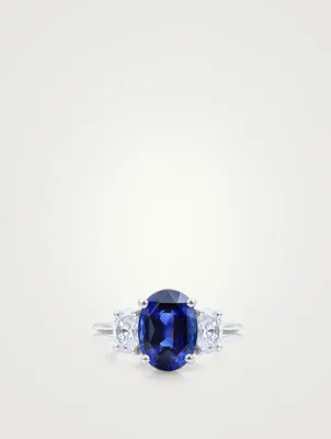 Platinum Oval Ceylon Sapphire Ring With Diamonds