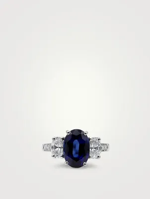 Platinum Oval Sapphire Ring With Diamonds