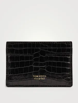 T Line Croc-Embossed Leather Card Holder