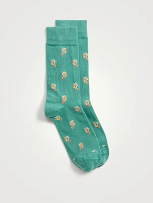 Organic Cotton Socks In Sea Horse Print
