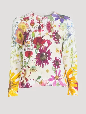 Knit Cardigan Floral Print