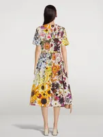 Belted Poplin Midi Dress Pressed Flower Print