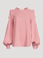 Silk Stretch Keyhole-Sleeve Blouse